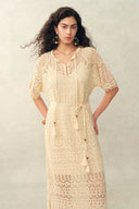 Ondina Handmade Lace Open-Knit Vacation Dress in Linen Blend Crochet