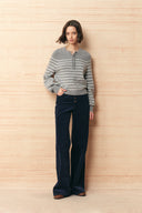 Rhea Striped Henley Sweater in Wool Blend