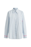Lismore Contrast Embroidery Striped Shirt in Textured Crinkle Cotton