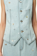 Jean Handwork Bead Denim Vest Top and Skirt Set in Cotton Denim