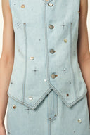 Conjunto de chaleco y falda de mezclilla con cuentas hechas a mano en denim de algodón