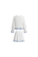 Maggie Embroidery Resort Wear Tie Front Sheer Shirt and Skirt Set in Cotton Jacquard