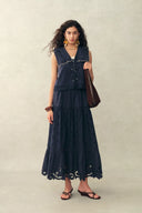 Blue Ivy Matrosenkragen Ärmelloses Top und Rock Set aus Baumwoll-Jacquard mit Spitze