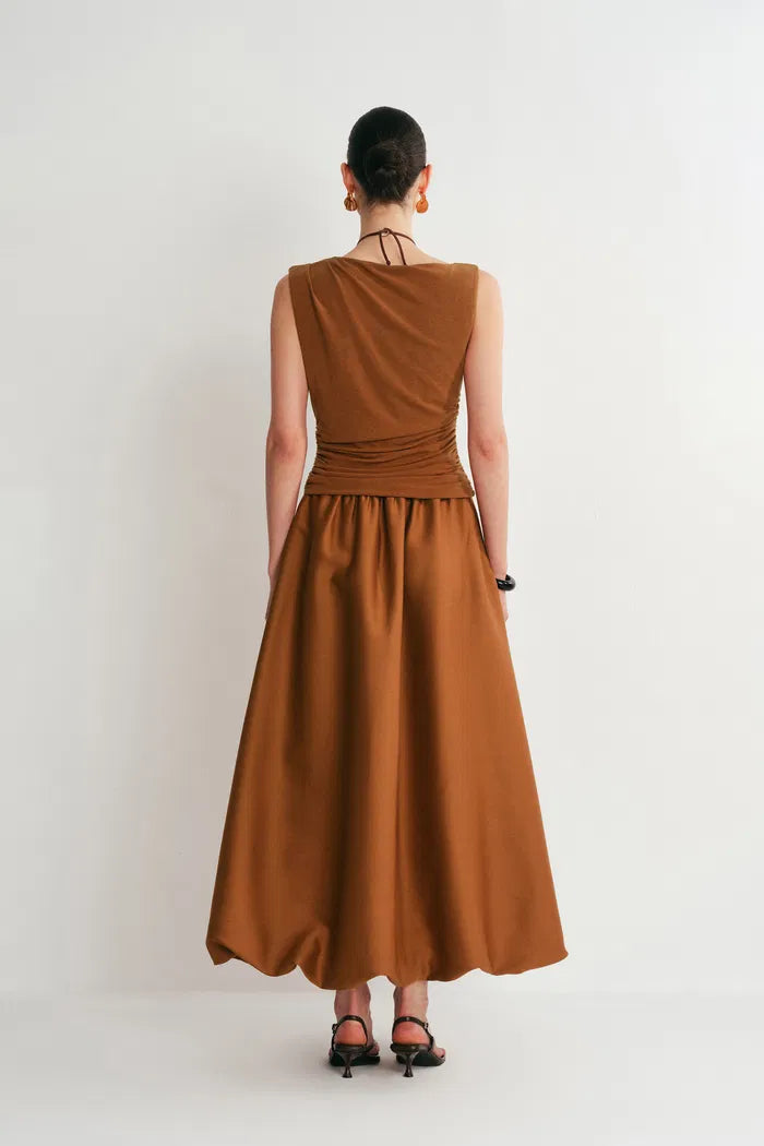 Cindy Bubble Dress in Tencel Merino Knit and Silk Wool Satin