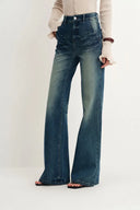 Ava Contoured Waistband Gradient Washed Flared Jeans in Stretchy Denim