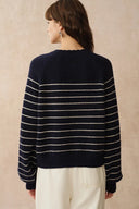 Rhea Scalloped Henley Striped Sweater in Wool-Alpaca Knit