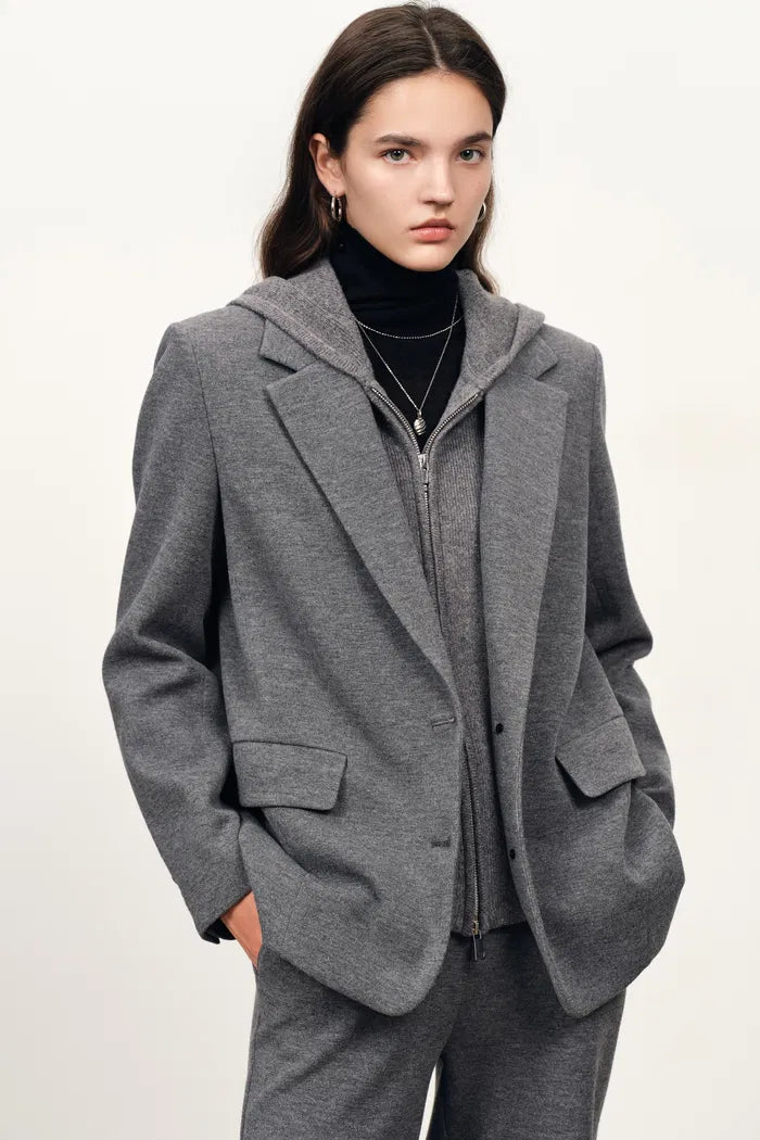 Avery Layered Look Hoodie Blazer in Merino Wool