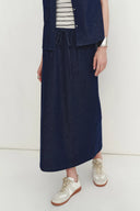 Francesca Midi Skirt in Linen-Cotton Denim