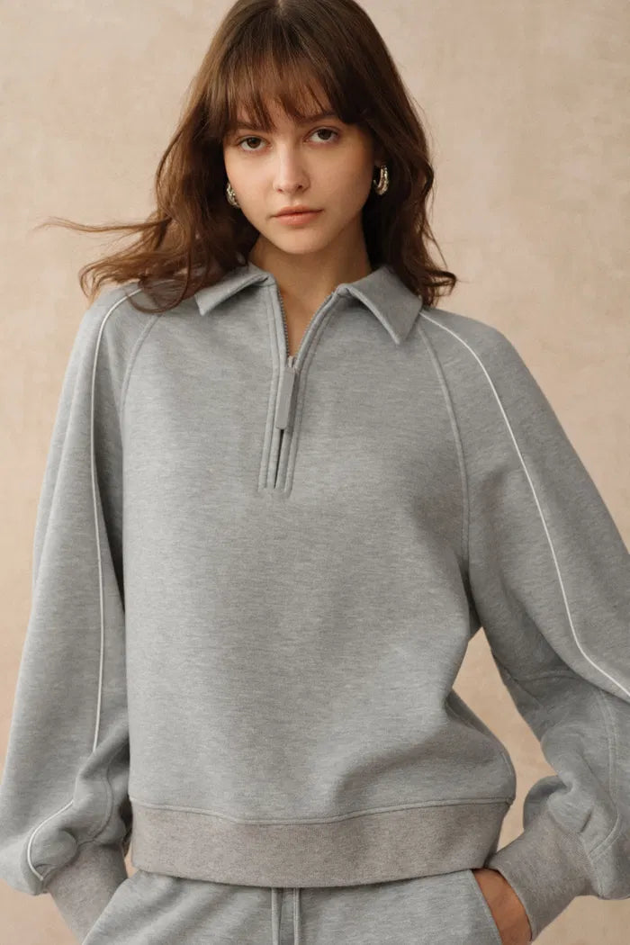 Danielle Leather Zip Lightweight Sweatshirt in Spacer Knit Fabric