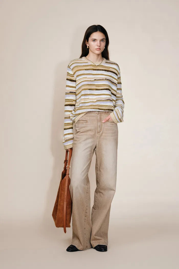 Green River Bouclé Mixed Stripe Sweater in Merino-Mohair Multi-Yarn