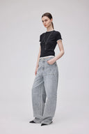 Jean patchwork texturé Eliana en denim jacquard délavé