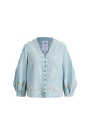 Marmont Pin Tuck Embroidery Blouse in Tencel Denim