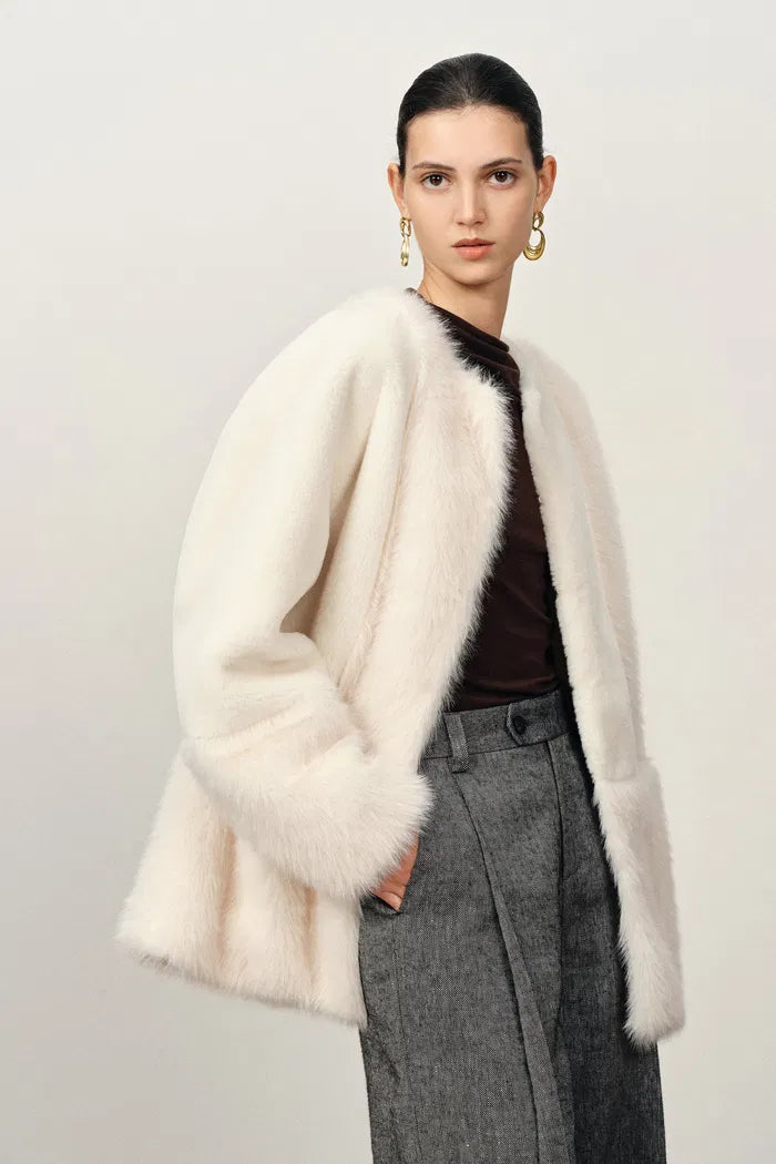 Alex Lightweight Patchwork Coat in Faux Fur
