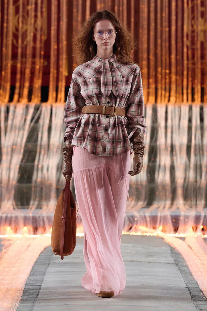 Stella Bunny Ear Collar Checkered Shirt in Cotton