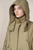 Casey Hooded Drawstring Lightweight Down Jacket in Crinkle Cotton Blend