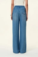 Eva Draped Drawstring Wide Leg Jeans in Lyocell Acetate Denim