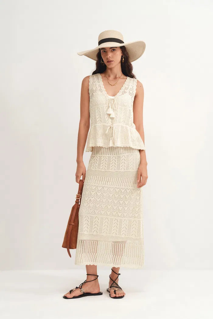 Grazia Sleeveless Ruffled Hem Top and Skirt Set in Linen Blend Knit