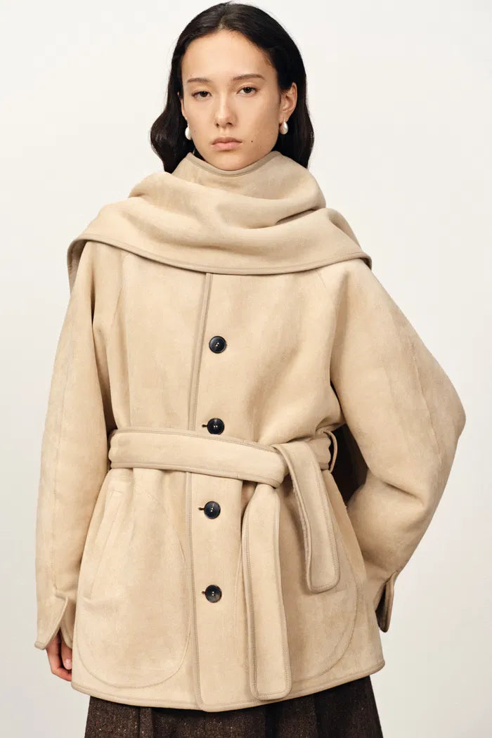 Carla Reversible Detachable Scarf Coat in Merino Wool
