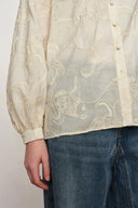 Veyra besticktes Hemd ohne Kragen aus leichtem Baumwoll-Mix