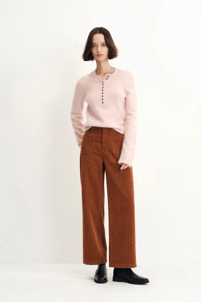 Kyra Geometric Texture Straight Leg Jeans in Jacquard Denim