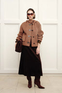 Carina Embroidered Hooded Short Coat in Merino Alpaca Twill