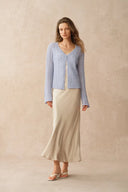 Serenity V Neck Sheer Cardigan in Lightweight Cable Knit