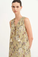 Sienna V Neck Flora Print Dress in Linen