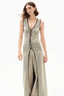 Mazurek Sleeveless Long Slit Vest in Cotton Blend Knit