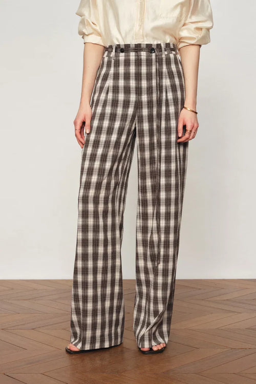 Joy Plaid Tie-Waist Straight Pants in Lightweight Plaid Fabric