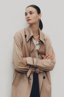 Anjea Wendemantel Doppelreihiger Trenchcoat aus Acetat-Woll-Mischung