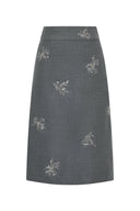 Beading Kreukvrije Geborduurde Rok in Fijne Worsted Wol