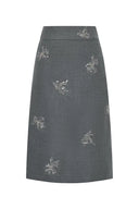 Beading Wrinkle Resistant Embroidered Skirt in Fine Worsted Wool