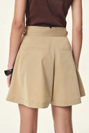 Charlotte Pleated Adjustable Waist Buckle A Line Skort in Lightweight Twill