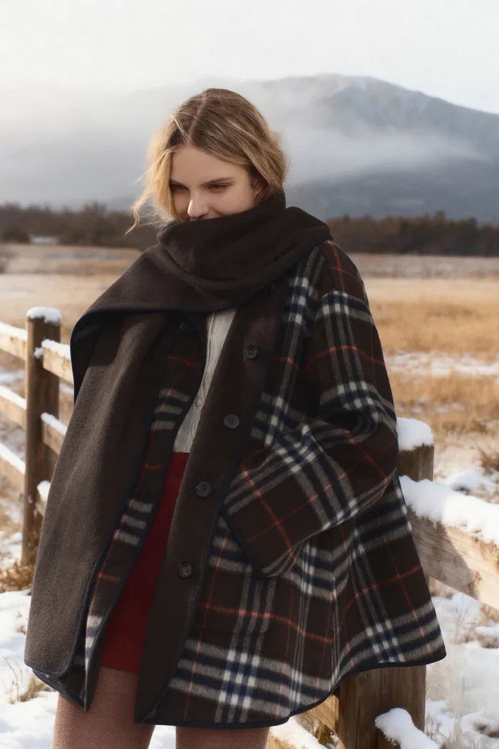 Cecilia Reversible Tartan Check Double Face Short Coat in Wool Cashmere Blend