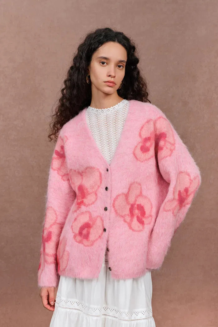 Juliet Orchid Jacquard Cardigan in Alpaca Knit