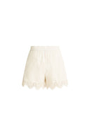 Alani Lace  Panel Beaded Fringe Drawstring Shorts in Tencel Linen