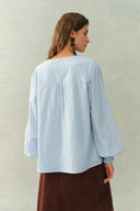 Crepus Gestreiftes französisches Hemd mit Fransenbändern aus Baumwoll-Jacquard