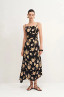 Vivian Flora Strap Dress in 22MM Mulberry Silk