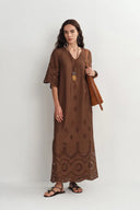 Sienna Embroidered Robe Dress in Linen Blend