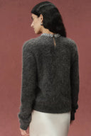 Violet Crystal Embellishment Collar Sweater in Alpaca Blend