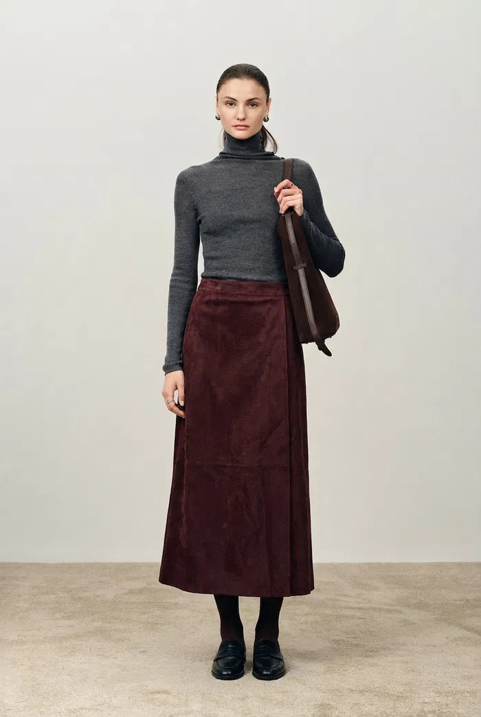 Scirocco Burgundy Midi Skirt in Faux Snake Skin Leather