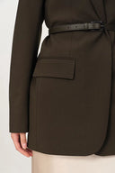 Nellie Leather Belted Blazer in Fine Wool Blend