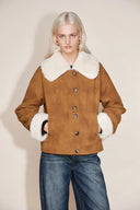 Flora Contrast Lapel Cotton Coat in Matte Faux Leather