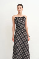 Anna Slanted Checkered Strap Dress in Fine Wool Blend