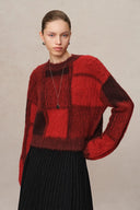 Sibton Short Checked Sweater in Baby Alpaca Knit
