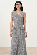 Cherbourg Sleeveless Tweed Midi Dress in French Bouclé with Metallic Threads