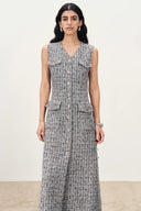 Cherbourg ärmelloses Midikleid aus französischem Bouclé-Tweed mit metallischen Fäden