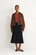 Nyssa Flared Midi Skirt in Stretchy Denim
