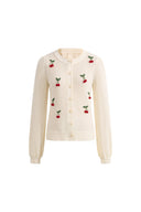 Lyes Openwork Crewneck Cardigan In Fine Cotton Yarn Knit