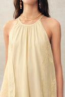 Hazel Lace Panel Halter Neck Sleeveless Boho Dress in Silk Cotton Blend